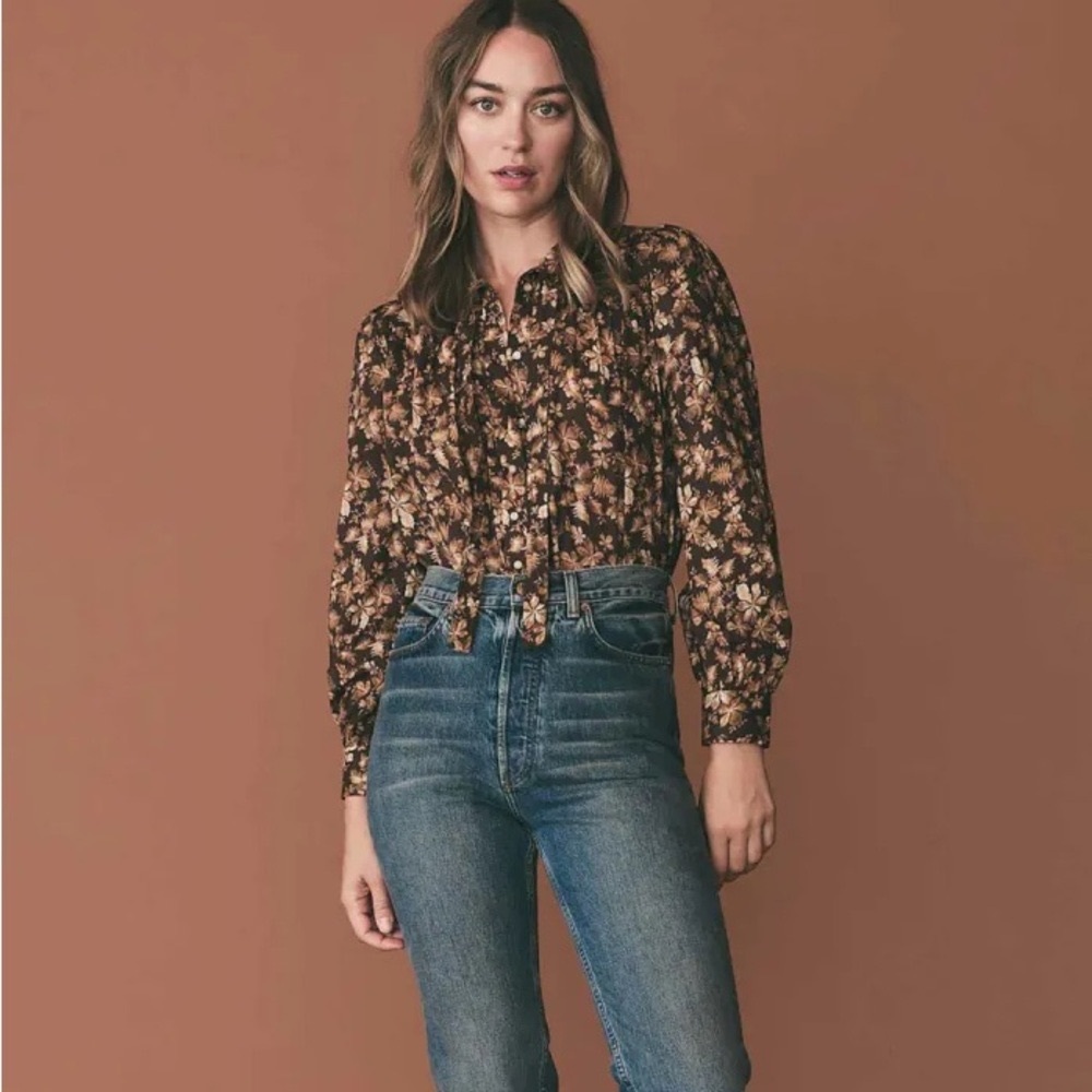 New DÔEN Josseline Floral Brown Women's Top S